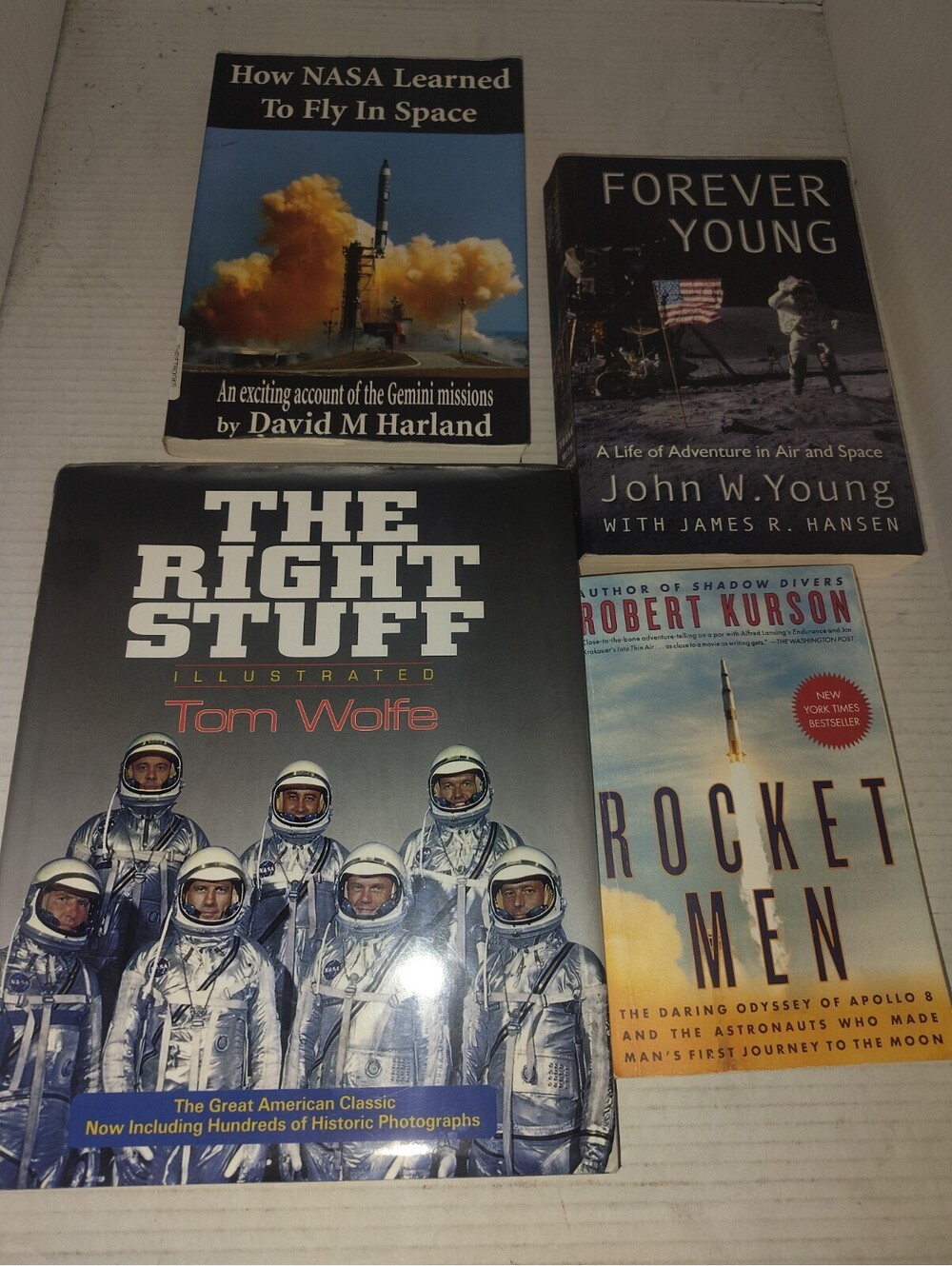 4 Book NASA Space Race Lot Right Stuff Forever Young Gemini Apollo 8 Astronauts